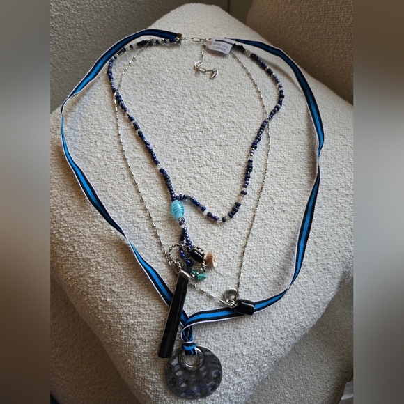 Free People, International Love Layered Necklace, Navy Combo -NEW!! - Picture 2 of 9